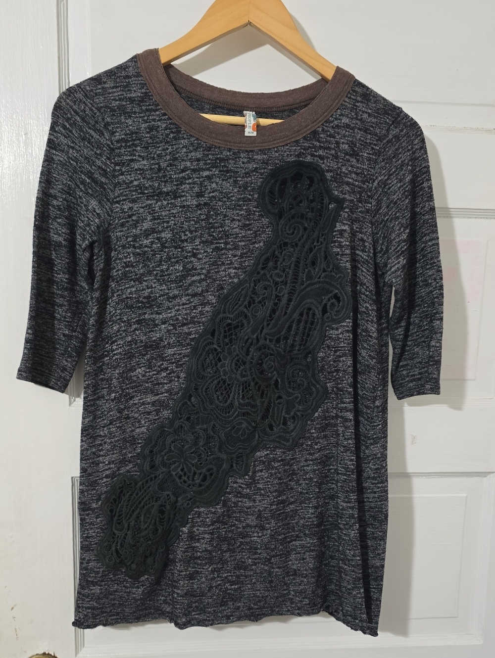 Free People Nomad Child Black Lace & Floral Print Tunic Top